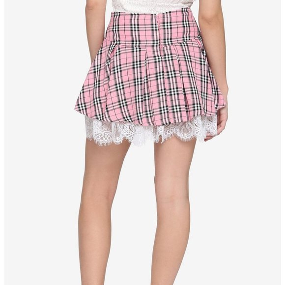 Hot Topic Large Pink Plaid Strawberry Lace Trim Skirt - Picture 3 of 8